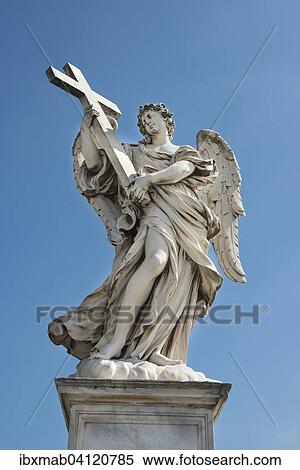 天使彫像 上に Ponte Sant Angelo ローマ Lazio イタリア ヨーロッパ ストックフォト 写真素材 Ibxmab Fotosearch