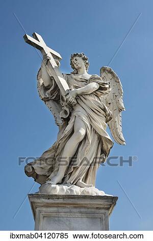 天使彫像 上に Ponte Sant Angelo ローマ Lazio イタリア ヨーロッパ ストックフォト 写真素材 Ibxmab Fotosearch