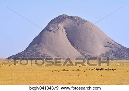 Stock Photo - Aicha monolith in the flat desert, Adrar region, Mauritania, Africa. Fotosearch