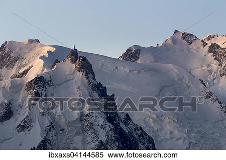 Stock Photography - Aiguille du Midi upper station, morning light, Chamonix, Rhone-Alpes, France, Europe. Fotosearch