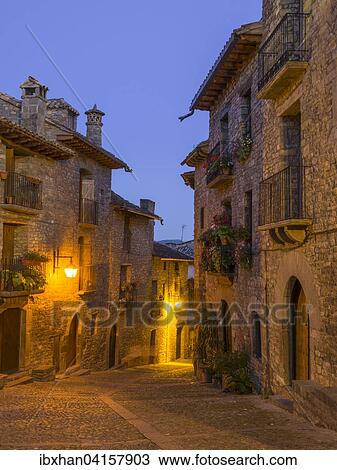 Stock Image - Alley in the historic centre, Ainsa, Aragon, Spain, Europe. Fotosearch