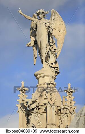 Stock Photo - Angel on a monumental tomb, Cimetiere du Chateau cemetery on the castle hill, Nice, Alpes-Maritimes department, Cote d'Azur, France, Europe. Fotosearch