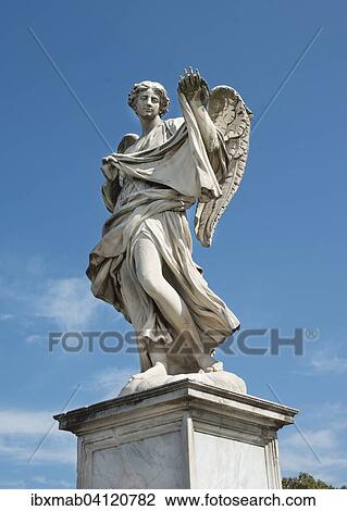 Stock Image - Angel statue with a napkin on the Ponte Sant'Angelo, Rome, Lazio, Italy, Europe. Fotosearch