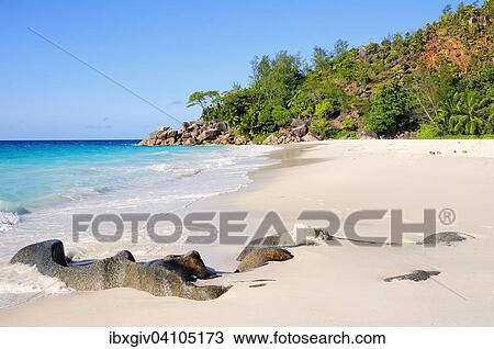 Stock Image - Anse Georgette beach, Praslin Island, Seychelles, Africa. Fotosearch