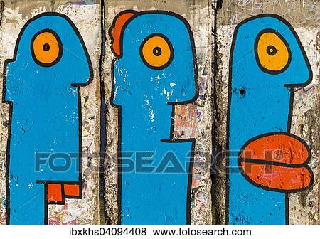 Stock Photo - Artistically painted wall segments at Potsdamer Platz square, Berlin, Germany, Europe. Fotosearch