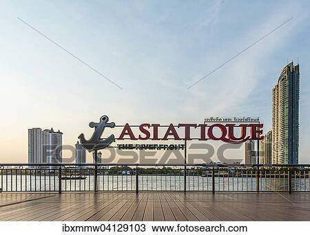 Stock Image - Asiatique riverfront, river Mae Nam Chao Phraya, Bangkok, Thailand, Asia. Fotosearch