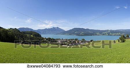 Stock Image - Attersee lake with Mt Schafberg, Seefeld am Attersee, Salzkammergut, Upper Austria, Austria, Europe. Fotosearch