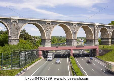 Stock Photo - Bahrebachmuhle viaduct, three-lane A4 motorway between Chemnitz-Glosa and Chemnitz-Mitte, Chemnitz, Saxony, Germany, Europe. Fotosearch