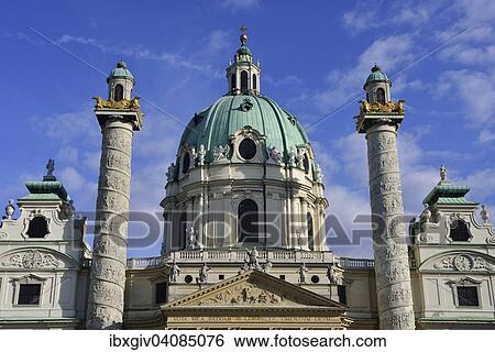 Baroque Karlskirche church designed by Johann Bernhard Fischer von Erlach, Karlsplatz square, Vienna, Austria, Europe View Large Photo Image Stock Photograph - Baroque Karlskirche church designed by Johann Bernhard Fischer von Erlach, Karlsplatz square, Vienna, Austria, Europe. Fotosearch