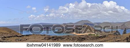 Stock Photo - Bartolome Island, panoramic view of the western peninsula of Santiago Island, also San Salvador Island, Galapagos Province, Galapagos Islands, Ecuador, South America. Fotosearch