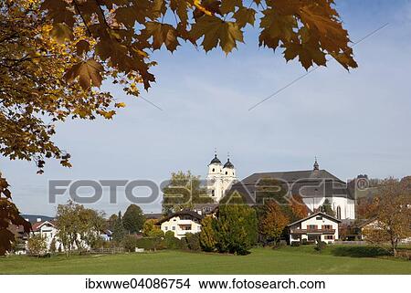 Picture - Basilica of St. Michael, Mondsee, Salzkammergut, Upper Austria, Austria, Europe. Fotosearch