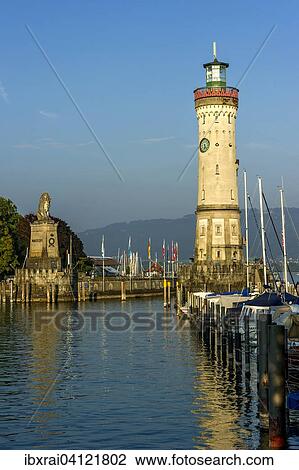 Bavarian Lion, new lighthouse, harbor, Lake Constance, Lindau, Swabia, Bavaria, Germany, Europe View Large Photo Image Stock Image - Bavarian Lion, new lighthouse, harbor, Lake Constance, Lindau, Swabia, Bavaria, Germany, Europe. Fotosearch