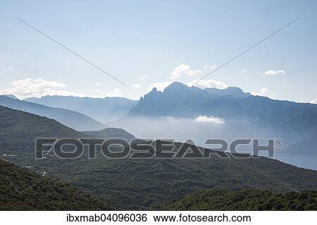 Stock Photograph - Bavella massif, mountain landscape, silhouette, Corsica, France, Europe. Fotosearch