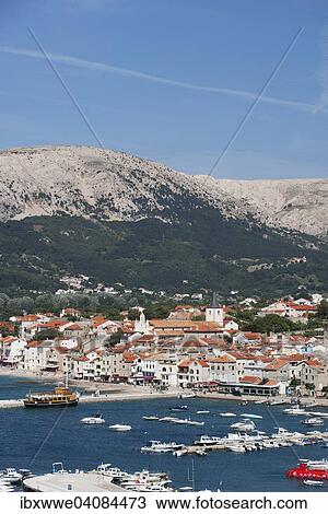 Stock Image - Bay with fishing boats, boats in the harbour, Baska, Krk, Kvarner Gulf, Adriatic, Croatia, Europe. Fotosearch