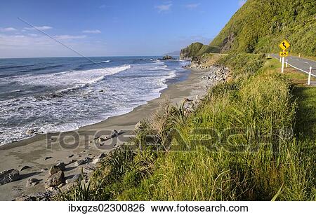 Beach beside the coast road, Hokitika, South Island, New Zealand, Oceania View Large Photo Image Stock Photograph - Beach beside the coast road, Hokitika, South Island, New Zealand, Oceania. Fotosearch