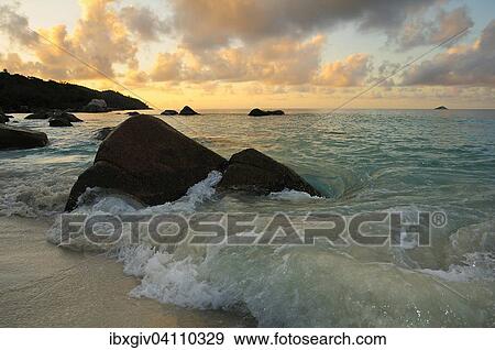 Beach in the evening light, Anse Lazio, Praslin, Seychelles, Africa View Large Photo Image Stock Photo - Beach in the evening light, Anse Lazio, Praslin, Seychelles, Africa. Fotosearch