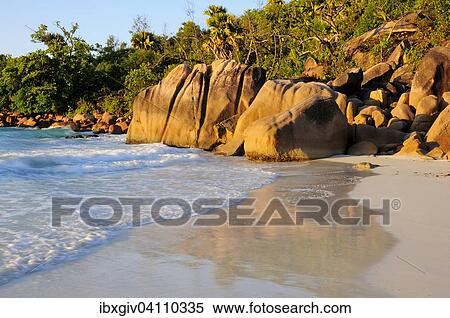 Beach in the evening light, Anse Lazio, Praslin, Seychelles, Africa View Large Photo Image Stock Photography - Beach in the evening light, Anse Lazio, Praslin, Seychelles, Africa. Fotosearch