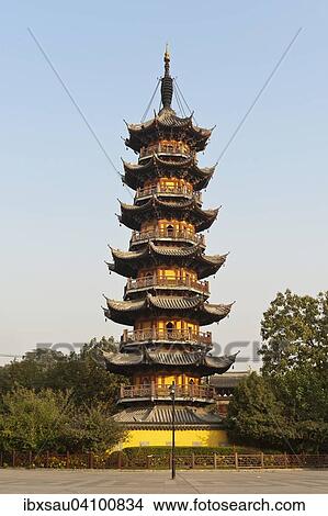 Bell tower of the Longhua Pagoda, Longhua Temple, Shanghai, China, Asia View Large Photo Image Picture - Bell tower of the Longhua Pagoda, Longhua Temple, Shanghai, China, Asia. Fotosearch