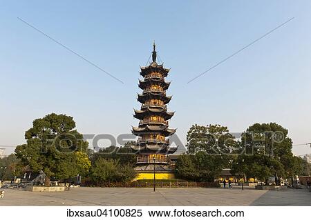 Bell tower of the Longhua Pagoda, Longhua Temple, Shanghai, China, Asia View Large Photo Image Stock Photography - Bell tower of the Longhua Pagoda, Longhua Temple, Shanghai, China, Asia. Fotosearch