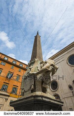 Stock Photo - Bernini's Elephant, Pulcino della Minerva, elephant statue at the base of the obelisk Obelisco della Minerva, by Ercole Ferrata, Rome, Lazio, Italy, Europe. Fotosearch