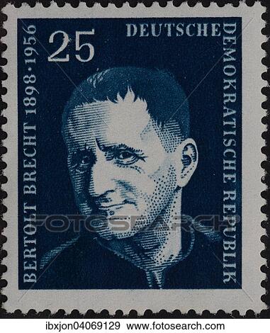 Berthold Brecht, a German Marxist, poet, playwright, and theatre director, portrait on a stamp, GDR, 1957 View Large Photo Image Stock Photo - Berthold Brecht, a German Marxist, poet, playwright, and theatre director, portrait on a stamp, GDR, 1957. Fotosearch