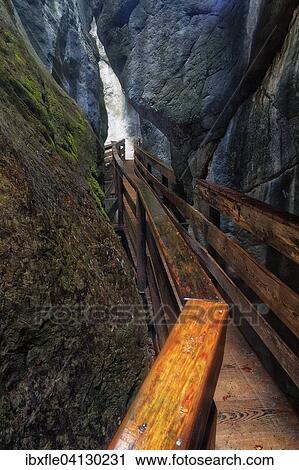 Stock Image - Boardwalk in the Seisenberg Gorge, Weissbach stream, near Lofer, Zell am See District, Salzburg State, Austria, Europe. Fotosearch