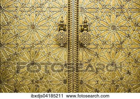 Brass door and door knocker, detail, entrance to Sultanate Palace, Dar-el-Makhzen, Fes, Morocco, Africa View Large Photo Image Stock Image - Brass door and door knocker, detail, entrance to Sultanate Palace, Dar-el-Makhzen, Fes, Morocco, Africa. Fotosearch