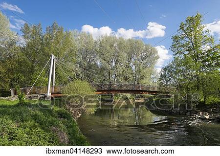 Stock Image - Bridge across Main confluence or Main origin, Kulmbach, Upper Franconia, Franconia, Bavaria, Germany, Europe. Fotosearch