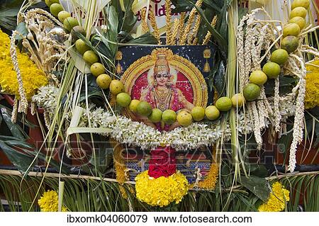 Bus decorated by Hindu pilgrims with flowers and limes, near Alleppy, Kerala, India, Asia View Large Photo Image Stock Photo - Bus decorated by Hindu pilgrims with flowers and limes, near Alleppy, Kerala, India, Asia. Fotosearch