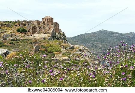 Picture - Byzantine church of Agia Sophia, medieval fortified village, Monemvasia, Laconia, Peloponnese, Greece, Europe. Fotosearch