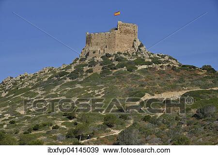 Cabrera Castle, Parque Nacional de Cabrera, Cabrera National Park, Cabrera Archipelago, Majorca, Balearic Islands, Spain, Europe View Large Photo Image Stock Photo - Cabrera Castle, Parque Nacional de Cabrera, Cabrera National Park, Cabrera Archipelago, Majorca, Balearic Islands, Spain, Europe. Fotosearch