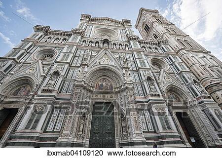 Stock Image - Campanile and cathedral, Duomo Santa Maria del Fiore, UNESCO World Heritage Site, Florence, Tuscany, Italy, Europe. Fotosearch