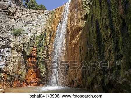Cascada de las Colores, waterfall with ferrous water, Barranco de Las Angustias, Caldera de Taburiente National Park, La Palma, Canary Islands, Spain, Europe View Large Photo Image Stock Photograph - Cascada de las Colores, waterfall with ferrous water, Barranco de Las Angustias, Caldera de Taburiente National Park, La Palma, Canary Islands, Spain, Europe. Fotosearch