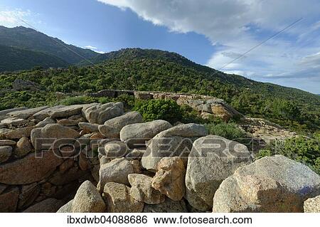 Castellu d'Arraggiu also Castellu d'Arraghiu, Torrean monument, Bronze Age fortress, near La Trinite, Corsica, France, Europe View Large Photo Image Stock Photograph - Castellu d'Arraggiu also Castellu d'Arraghiu, Torrean monument, Bronze Age fortress, near La Trinite, Corsica, France, Europe. Fotosearch