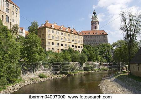 Stock Image - Castle, Moldova, historic centre, UNESCO World Heritage Site, Cesky Krumlov, Czech Republic, Europe. Fotosearch
