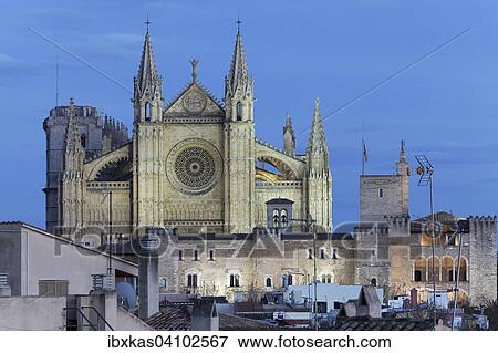 Cathedral La Seu, evening mood, Palma de Mallorca, Majorca, Balearic Islands, Spain, Europe View Large Photo Image Stock Photo - Cathedral La Seu, evening mood, Palma de Mallorca, Majorca, Balearic Islands, Spain, Europe. Fotosearch