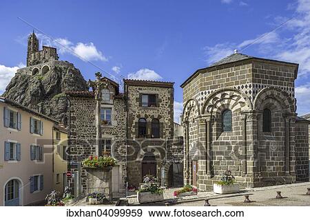 Chapelle St. Clair and Church Saint-Michel d'Aiguilhe, Le Puy-en-Velay, Auvergne, France, Europe View Large Photo Image Stock Photo - Chapelle St. Clair and Church Saint-Michel d'Aiguilhe, Le Puy-en-Velay, Auvergne, France, Europe. Fotosearch