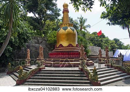 Stock Image - Chedi at the Buddhist monastery Brahma Vihara Ashrama, Wihara Buddha Banjar, Bali, Indonesia, Asia. Fotosearch