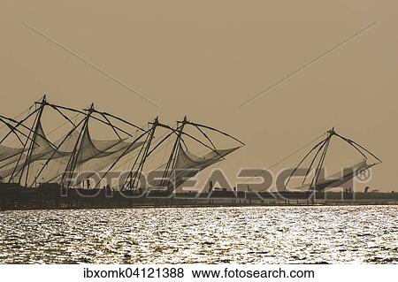 Stock Photo - Chinese fishing nets, Fort Cochin, Kochi, Kerala, India, Asia. Fotosearch