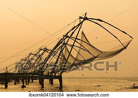 Chinese fishing nets, Sunset, Arabian Sea coast, Fort Kochi, Kerala, South India, India, Asia View Large Photo Image Picture - Chinese fishing nets, Sunset, Arabian Sea coast, Fort Kochi, Kerala, South India, India, Asia. Fotosearch
