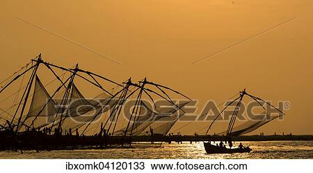Chinese fishing nets, sunset, Arabian Sea coast, Kochi, Kerala, South India, India, Asia View Large Photo Image Stock Image - Chinese fishing nets, sunset, Arabian Sea coast, Kochi, Kerala, South India, India, Asia. Fotosearch
