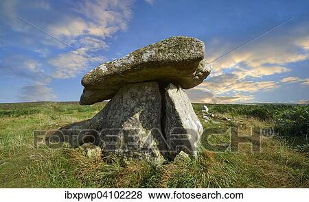 Chun Quoit, megalithic burial dolmen from the Neolithic period, circa 2400 BC, near Morvah on the Chun Nature Reserve, Penwith peninsula, Cornwall, England, Great Britain View Large Photo Image Stock Photo - Chun Quoit, megalithic burial dolmen from the Neolithic period, circa 2400 BC, near Morvah on the Chun Nature Reserve, Penwith peninsula, Cornwall, England, Great Britain. Fotosearch