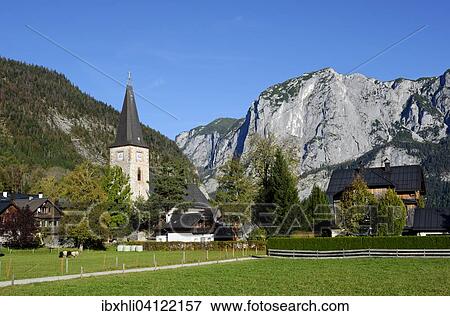 Stock Photo - Church in Altaussee, Fischerndorf Viertel, Ausseerland, Styrian Salzkammergut, Styria, Austria, Europe. Fotosearch