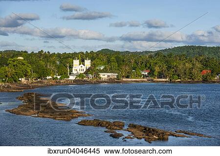 Stock Photography - Church in the tropical surroundings, Tutuila island, American Samoa, Oceania. Fotosearch