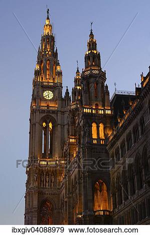 City Hall at dusk, Inner City, Vienna, Austria, Europe View Large Photo Image Stock Photo - City Hall at dusk, Inner City, Vienna, Austria, Europe. Fotosearch