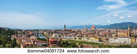 Picture - City panorama with Florence Cathedral, Palazzo Vecchio, Ponte Vecchio, UNESCO World Heritage Site, Florence, Tuscany, Italy, Europe. Fotosearch