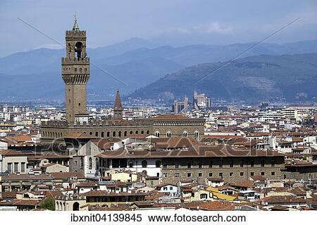 Stock Photography - Cityscape of Florence with Palazzo Vecchio, Florence, Tuscany, Italy, Europe. Fotosearch