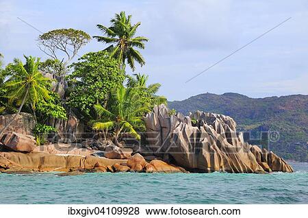 Coast with palm trees on eroded rocks, Curieuse Island, near Praslin Island, Seychelles, Africa View Large Photo Image Stock Photo - Coast with palm trees on eroded rocks, Curieuse Island, near Praslin Island, Seychelles, Africa. Fotosearch