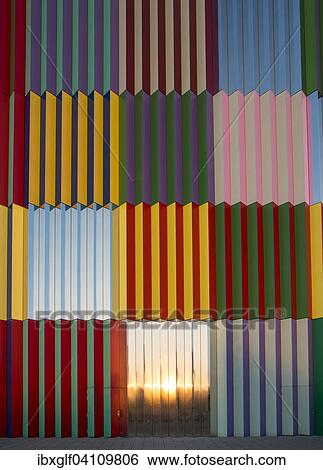 Stock Photograph - Colourful facade, Mira shopping centre, Hasenbergl, Munich, Upper Bavaria, Bavaria, Germany, Europe. Fotosearch
