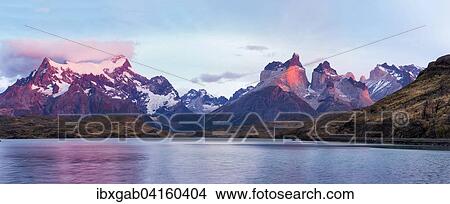 Cuernos del Paine in the morning, Lago Pehoe, Torres del Paine National Park, Chilean Patagonia, Chile, South America View Large Photo Image Picture - Cuernos del Paine in the morning, Lago Pehoe, Torres del Paine National Park, Chilean Patagonia, Chile, South America. Fotosearch